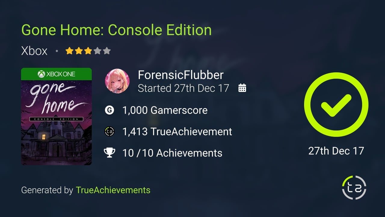 Gone Home Console Edition achievement summary